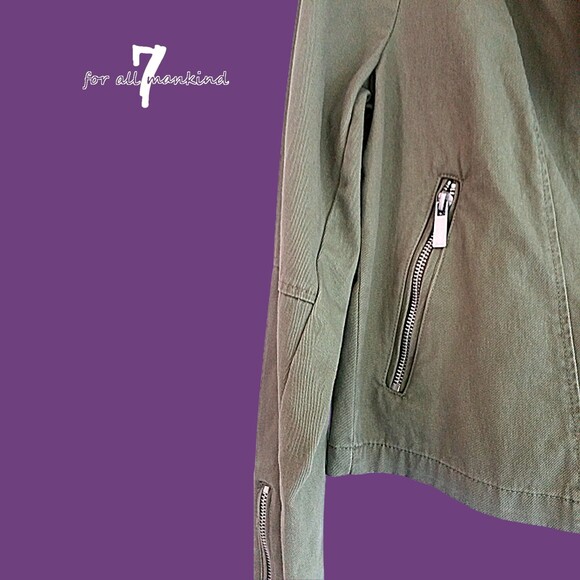 7 FOR ALL MANKIND NEW Khaki Asymmetric Epaulet Moto Jacket M - Picture 9 of 12